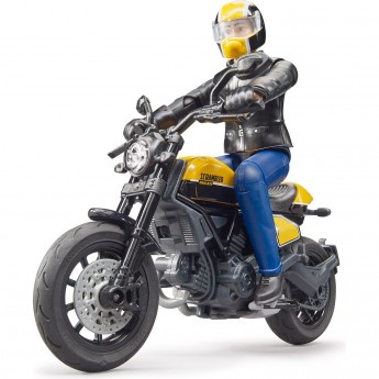 Мотоцикл жёлтый BRUDER SCRAMBLER DUCATI с мотоциклистом
