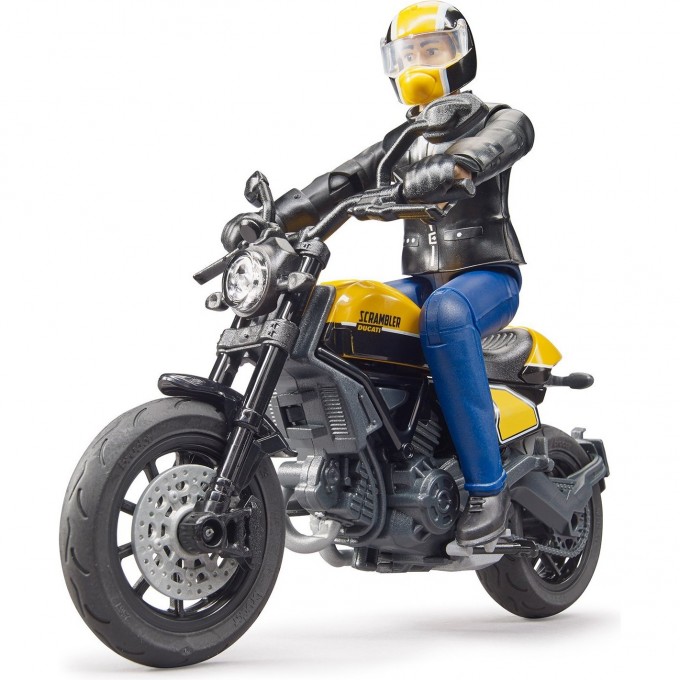 Мотоцикл жёлтый BRUDER SCRAMBLER DUCATI с мотоциклистом 63-053