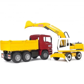 Самосвал BRUDER MAN с колёсным экскаватором Liebherr